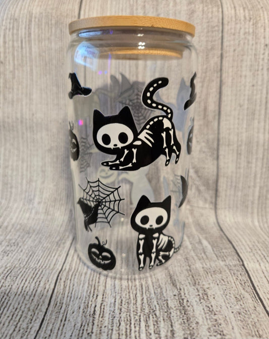 Halloween Skeleton Kitty Libby Glass 16oz